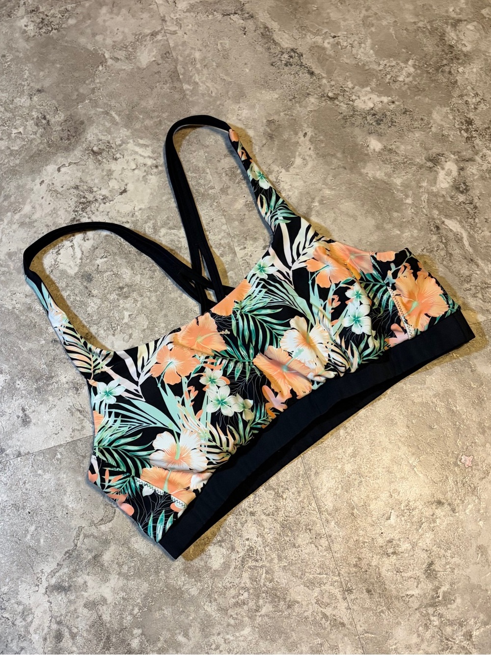 Tropical Floral Sports Bra Size 10 Cross Back Activewear Athleisure Workout Top